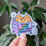 Dumpster fire stickers for hydroflask mental health, funny stickers for phone case, anxiety stickers for her, dark humor gift for bestie