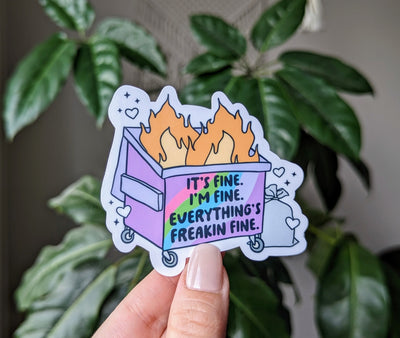 Dumpster fire stickers for hydroflask mental health, funny stickers for phone case, anxiety stickers for her, dark humor gift for bestie