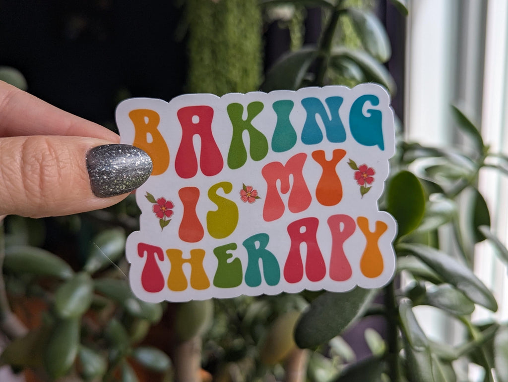 Baking is my therapy, baking lover gift, bake sticker for laptop, small gift for cook, bakery stickers, aesthetic stickers for water bottle