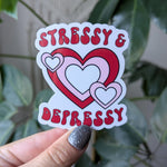 Stressy and depressy sticker, funny mental health stickers for water bottle, dark humor stickers for adults, sarcastic gifts for best friend