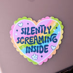 Silently screaming inside, mental health awareness sticker for laptop, funny mental health gift, depression sticker, colourful stickers for