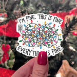 I'm fine this is fine everything is fine, funny stickers for Christmas, Christmas lights stickers, mental health stickers for journal