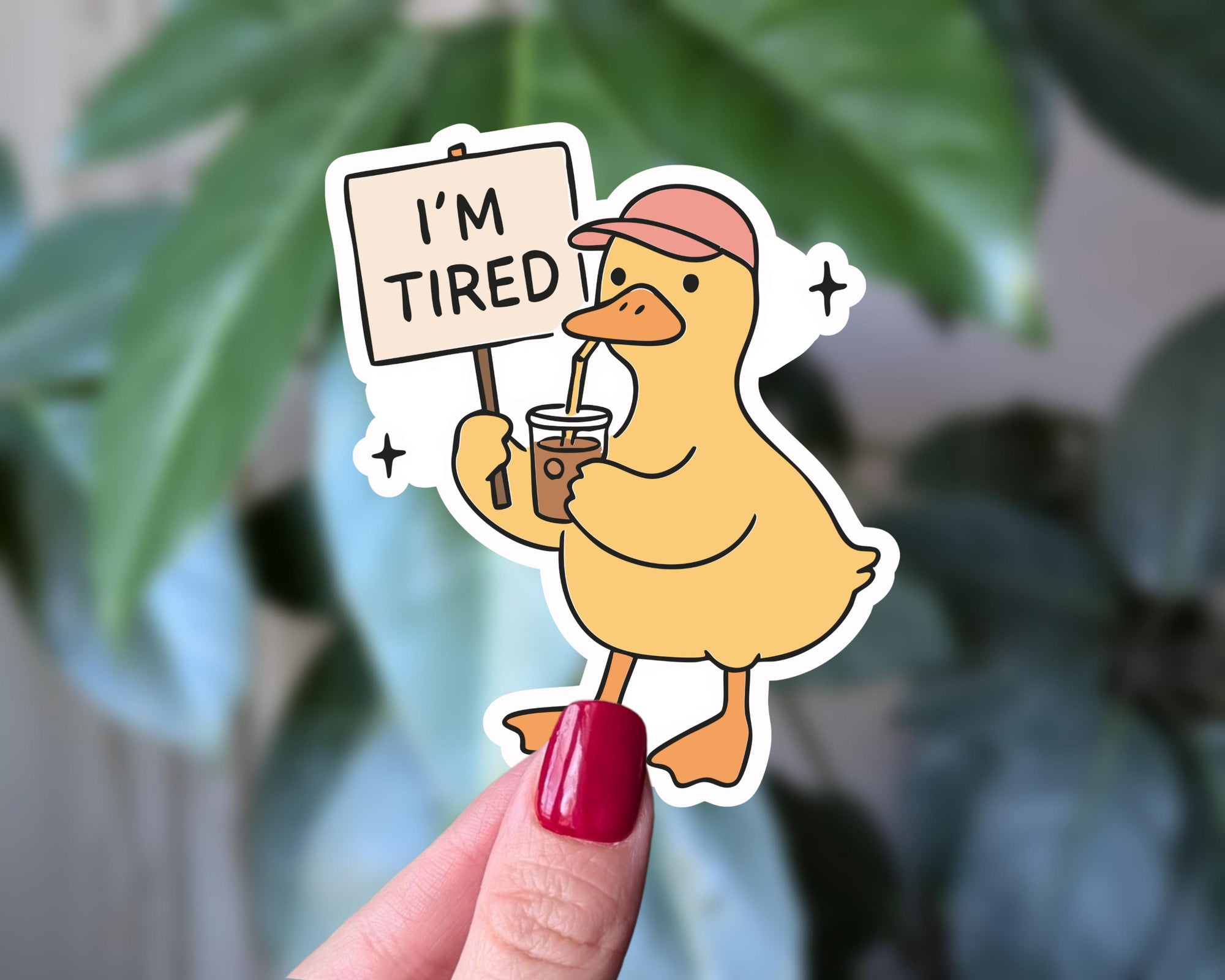 I'm Tired Duck Sticker, Funny Coffee Duck Relatable Sticker, Cute Animal Sticker for Laptop, Exhausted Duck Decal, Coffee Lover Funny Gift