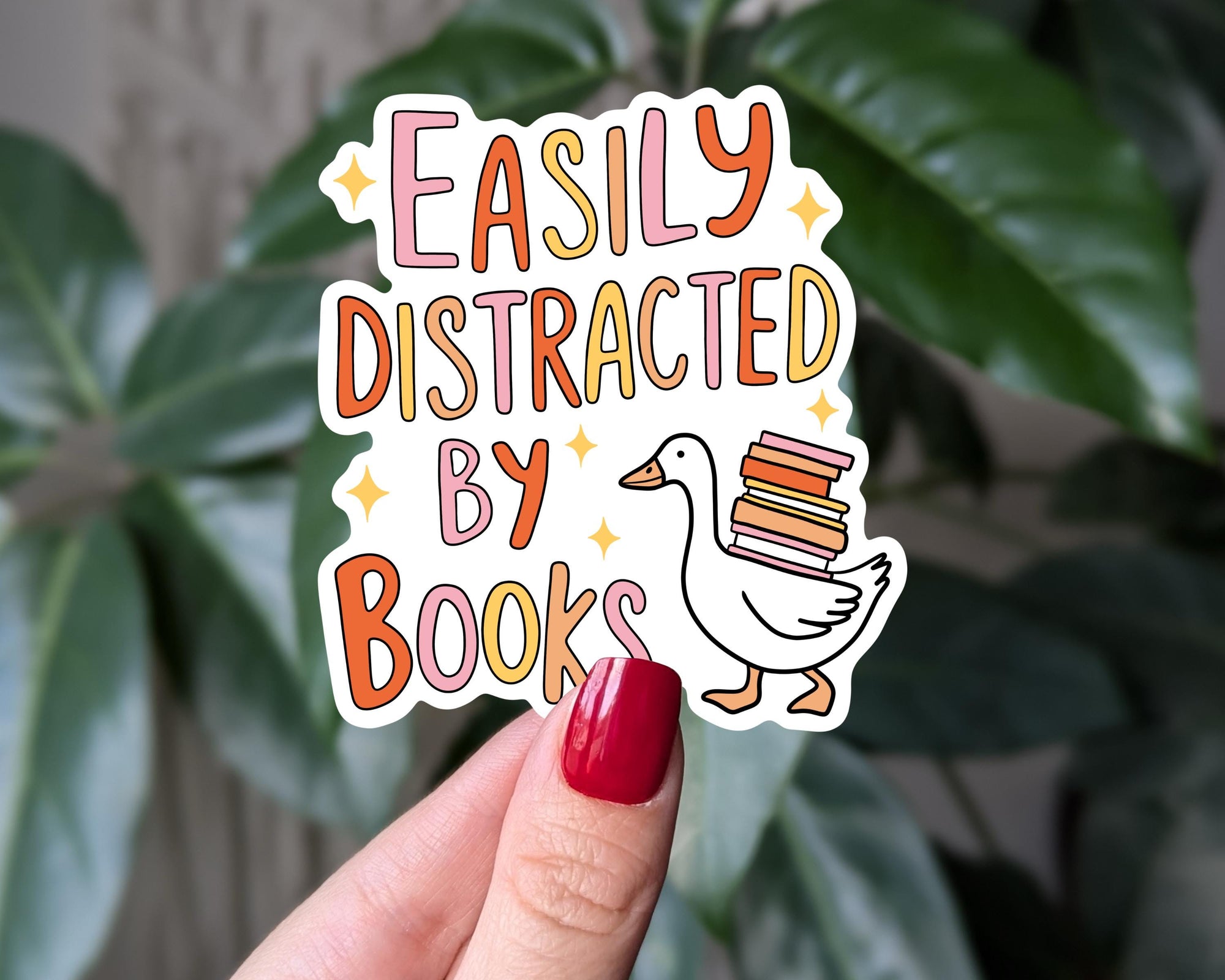 Easily Distracted by Books Sticker, Reading Goose Vinyl Sticker, Bookish Gift for Book Lovers,  Goose Sticker for Reader Friend