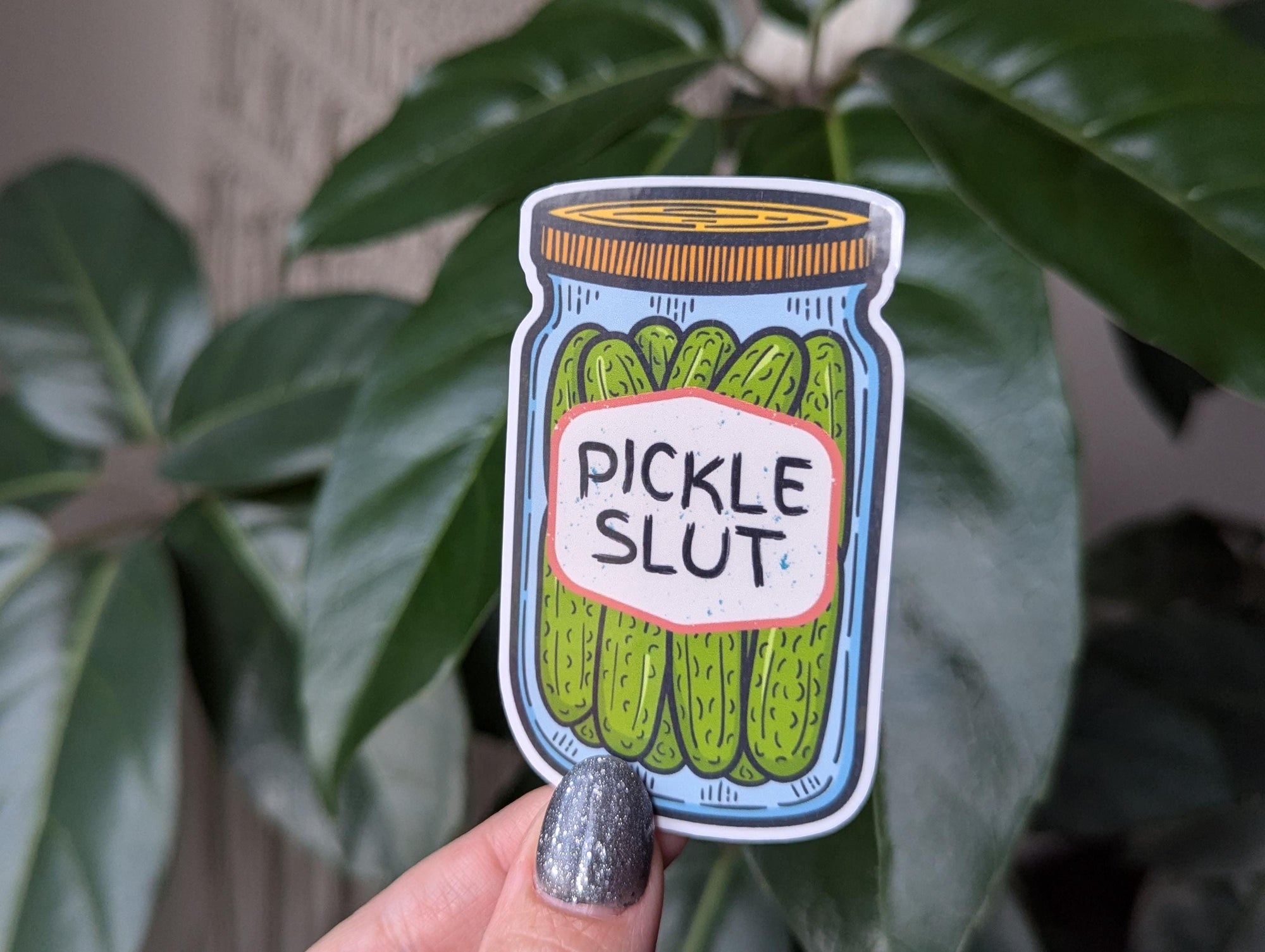 Funny pickle slut sticker, jar of pickles decal for laptops, food lover gift for pickle lovers, unique vinyl sticker