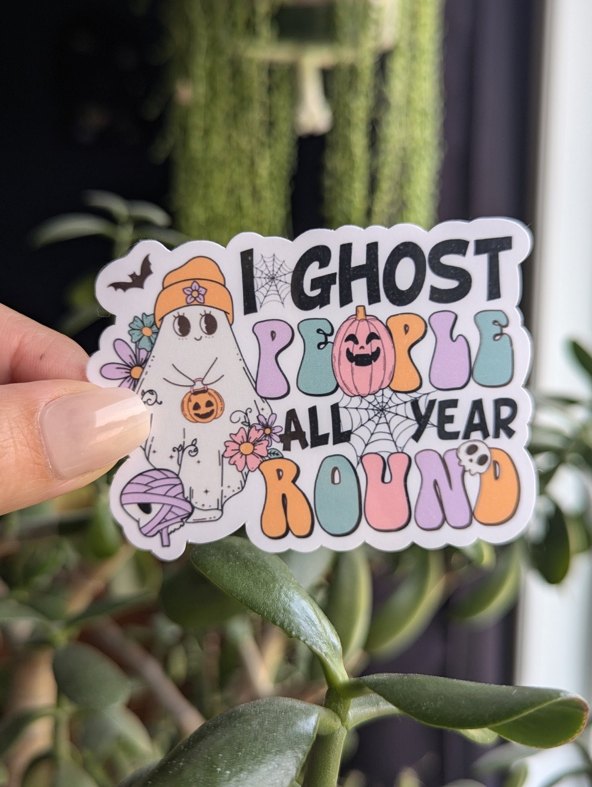 I ghost people all year round, funny Halloween stickers for kindle, fall gifts for women, pumpkin stickers for water bottle, ghost stickers