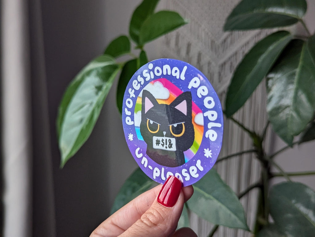 professional people un-pleaser, snarky black cat, self care stickers for kindle, motivational stickers for her, positive gifts for a friend
