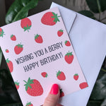 Berry Happy Birthday Card, Cute Strawberry Birthday Card, Pun Birthday Card, Fruit Themed Greeting Card for Friend, Happy Birthday Card
