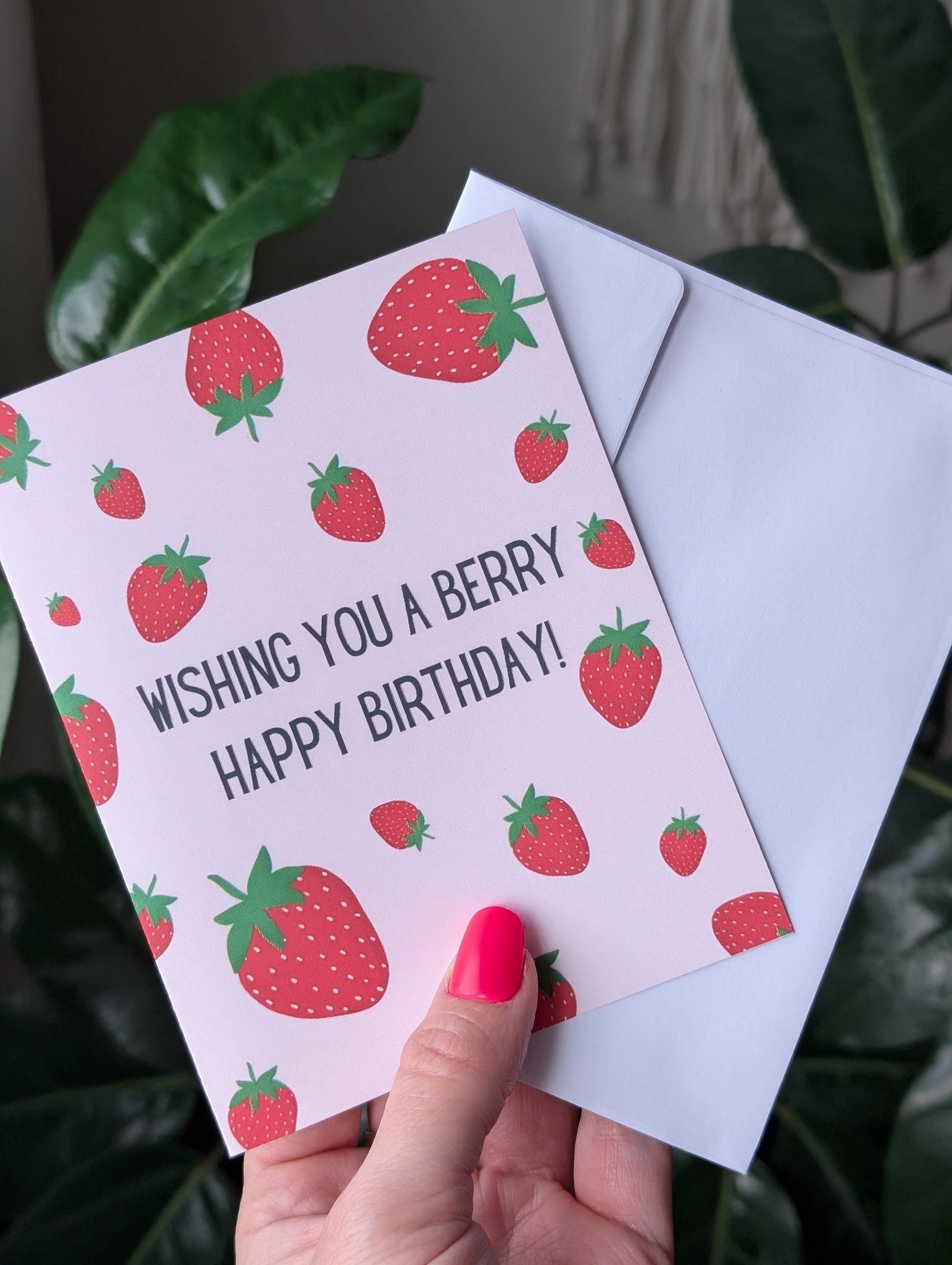 Berry Happy Birthday Card, Cute Strawberry Birthday Card, Pun Birthday Card, Fruit Themed Greeting Card for Friend, Happy Birthday Card