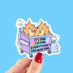 Dumpster fire stickers for hydroflask mental health, funny stickers for phone case, anxiety stickers for her, dark humor gift for bestie
