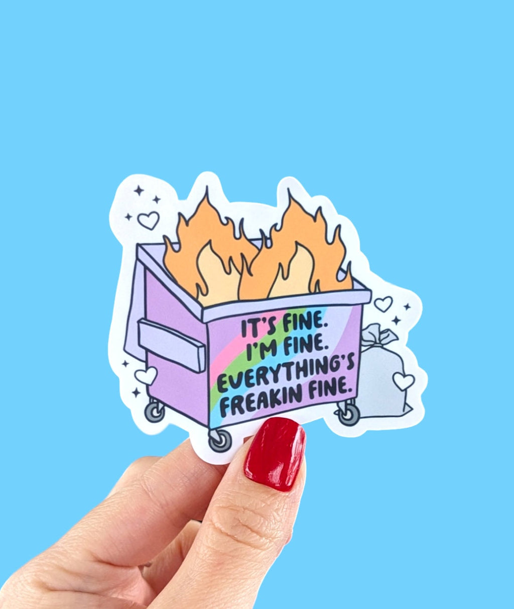Dumpster fire stickers for hydroflask mental health, funny stickers for phone case, anxiety stickers for her, dark humor gift for bestie