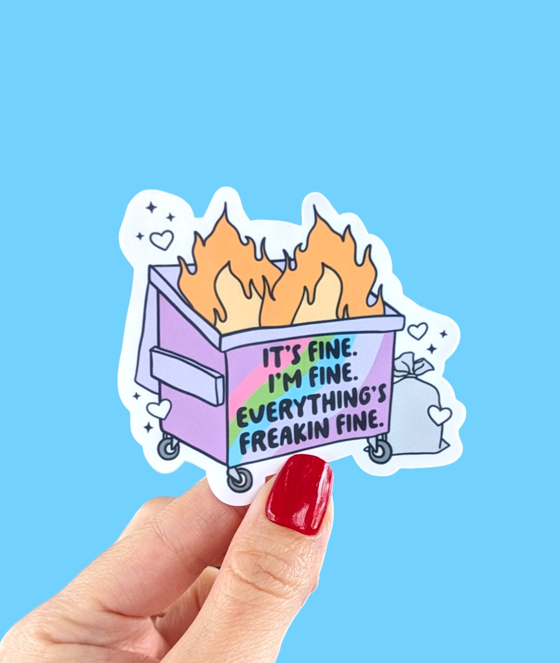 Dumpster fire stickers for hydroflask mental health, funny stickers for phone case, anxiety stickers for her, dark humor gift for bestie