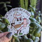 Out here lookin like a snack sticker, Christmas tree cake, funny Christmas stickers for tumblers, holiday stickers for laptop, cute gift for