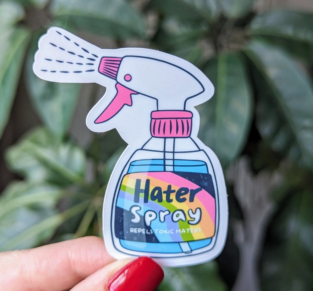 Hater repellent spray, snarky sticker for water bottle, motivational gifts for best friend, colourful stickers for kindle, self care sticker