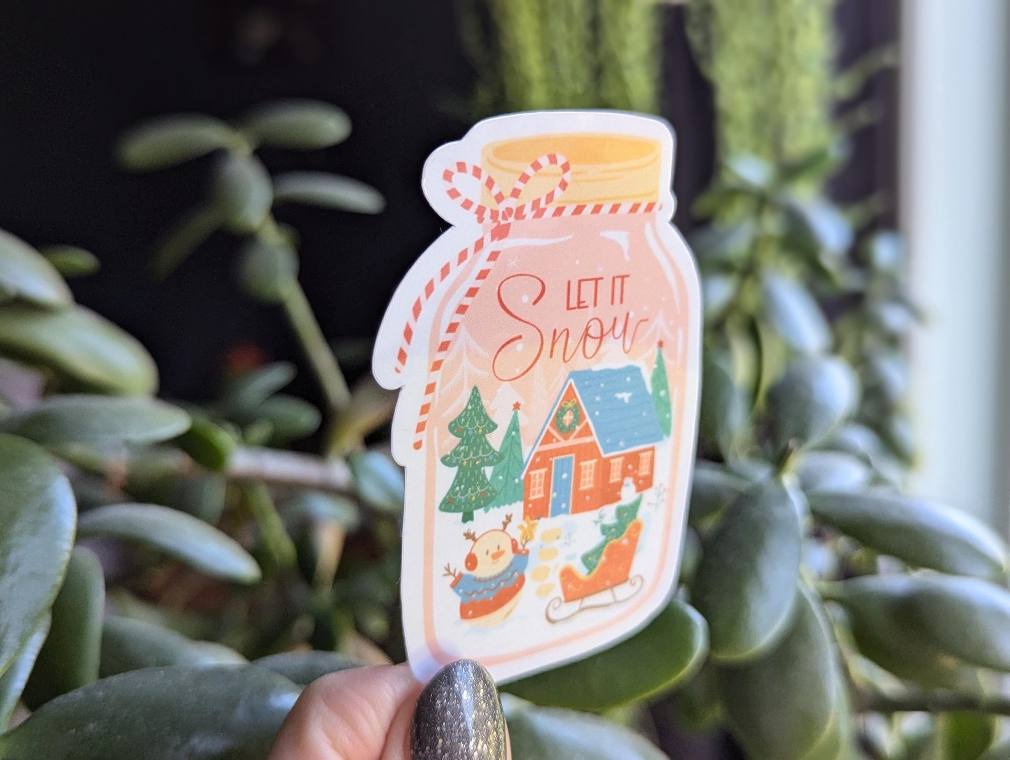 Let it snow sticker, winter scene snow globe, cute holiday stickers for Christmas, stocking stuffers, laptop stickers, cute gift for teen