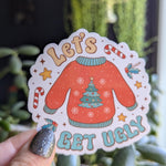 Let's get ugly Christmas sweater sticker, funny Christmas stickers for water bottle, holiday stickers for journal, Christmas party ideas
