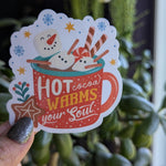 Hot cocoa warms your soul sticker, cute Christmas stickers, snowman stickers for water bottle, holiday stickers, gift for Christmas lovers