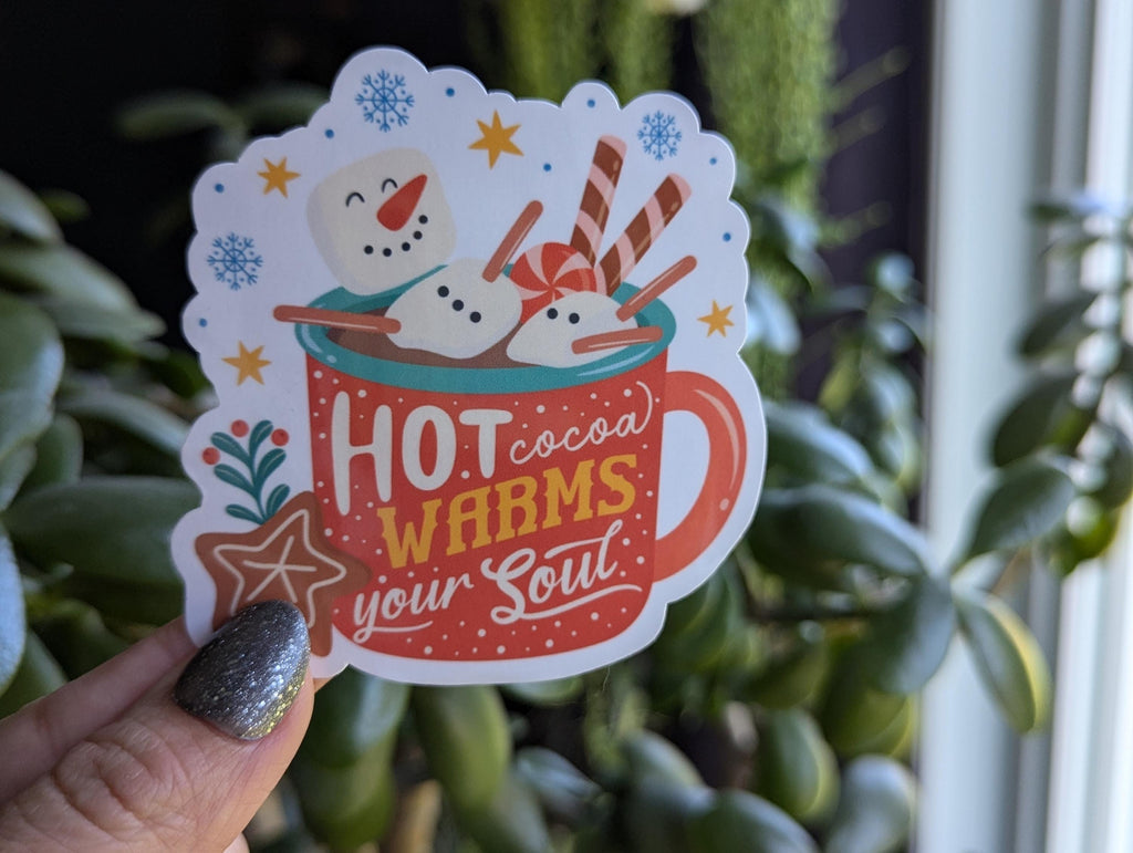 Hot cocoa warms your soul sticker, cute Christmas stickers, snowman stickers for water bottle, holiday stickers, gift for Christmas lovers