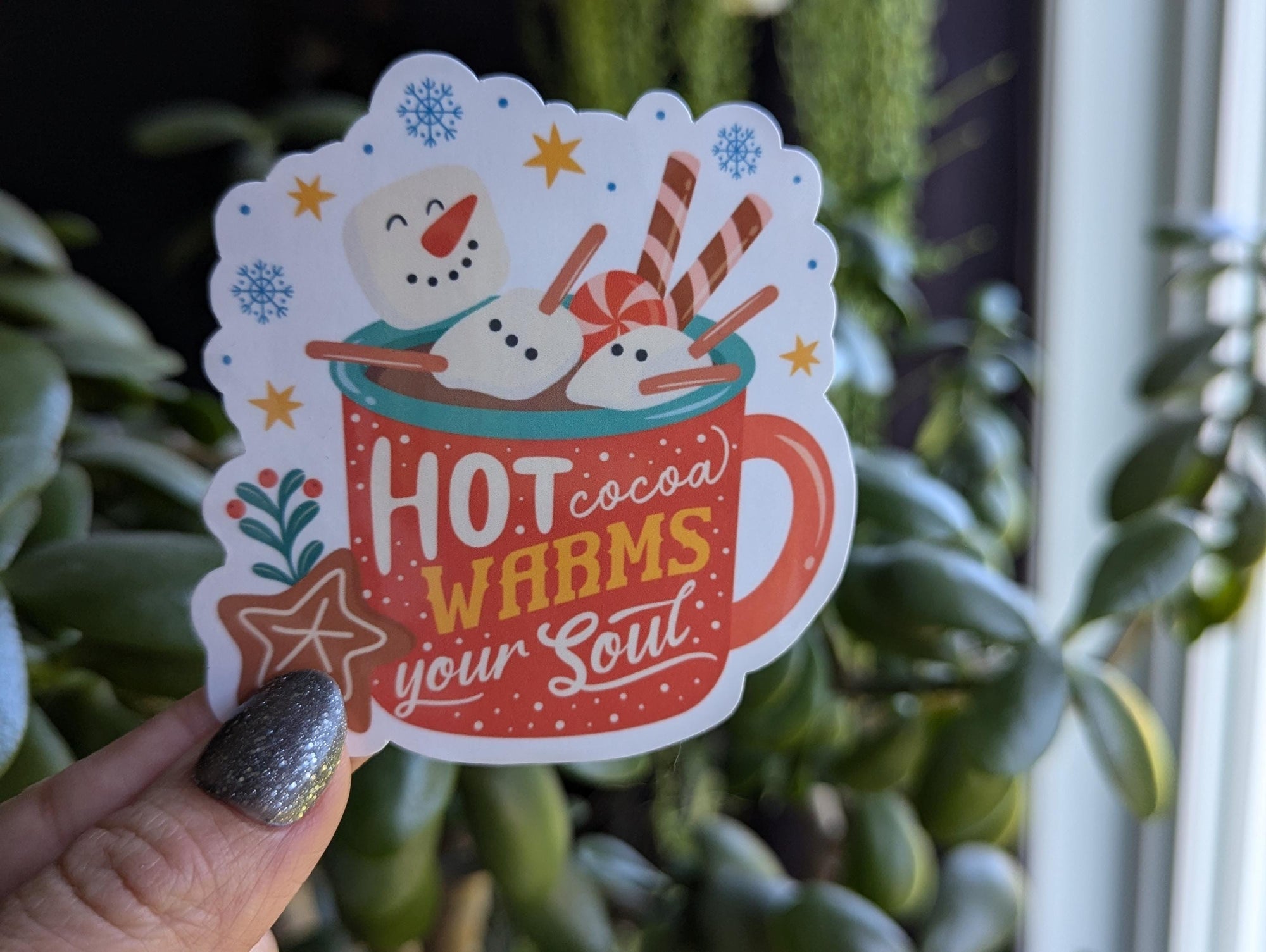 Hot cocoa warms your soul sticker, cute Christmas stickers, snowman stickers for water bottle, holiday stickers, gift for Christmas lovers