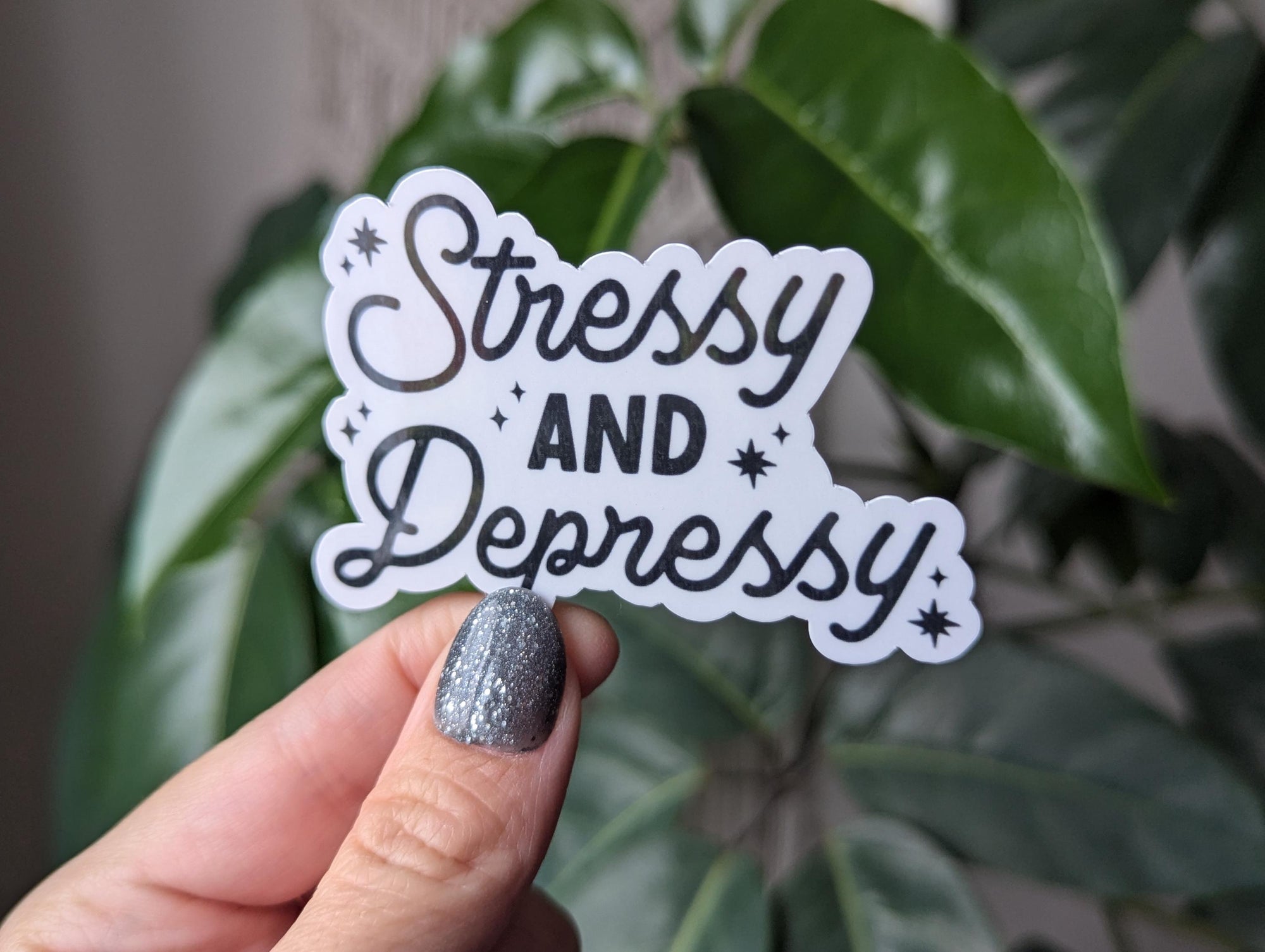 Stressy and depressy sticker, funny mental health stickers for water bottle, mental health awareness sticker for hydroflask, anxiety sticker