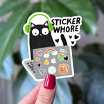 Funny Cat Sticker, Sticker Whore Laptop Decal, Snarky Black Cat Sticker, Funny Laptop Sticker for Water Bottle, Sticker Collector Gift
