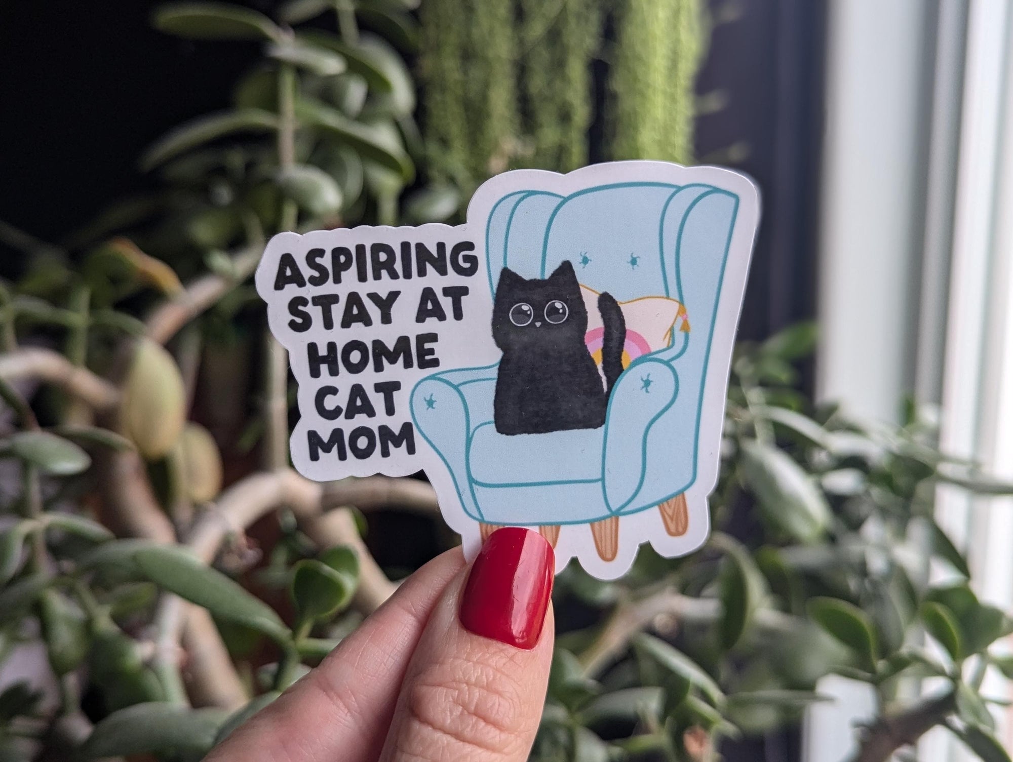 Aspiring stay at home cat mom sticker, cute black cat, funny gift for cat lovers, crazy cat lady sticker, introvert stickers, cat gifts for