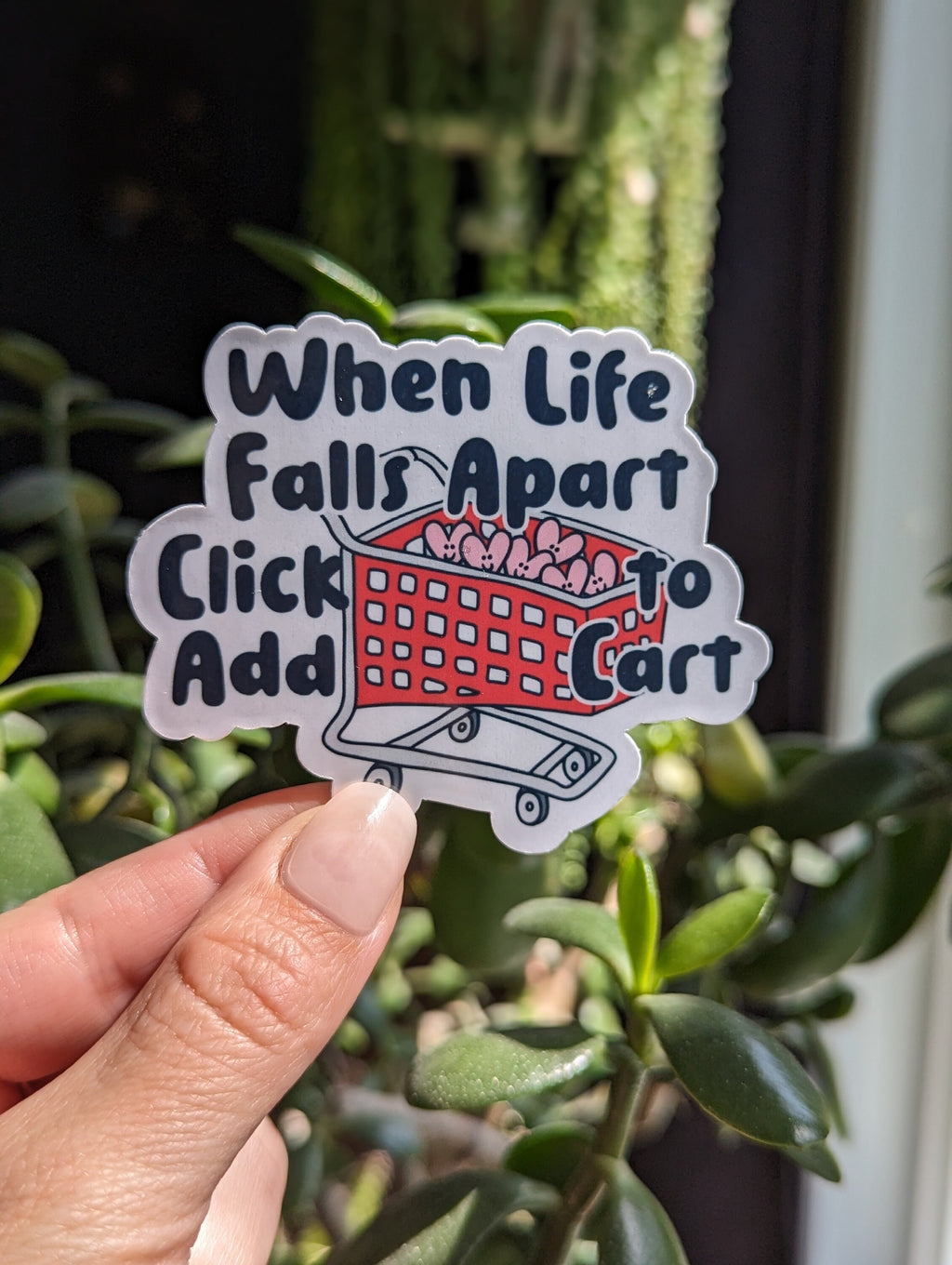 Funny Retail Therapy Sticker, When Life Falls Apart Click Add to Cart Vinyl Sticker, Mental Health Humor, Online Shopping Relatable Gift