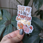 Take me to the pumpkin patch, autumn gifts for fall lovers, pumpkin patch sticker for laptop, Halloween sticker for water bottle, fall vibes