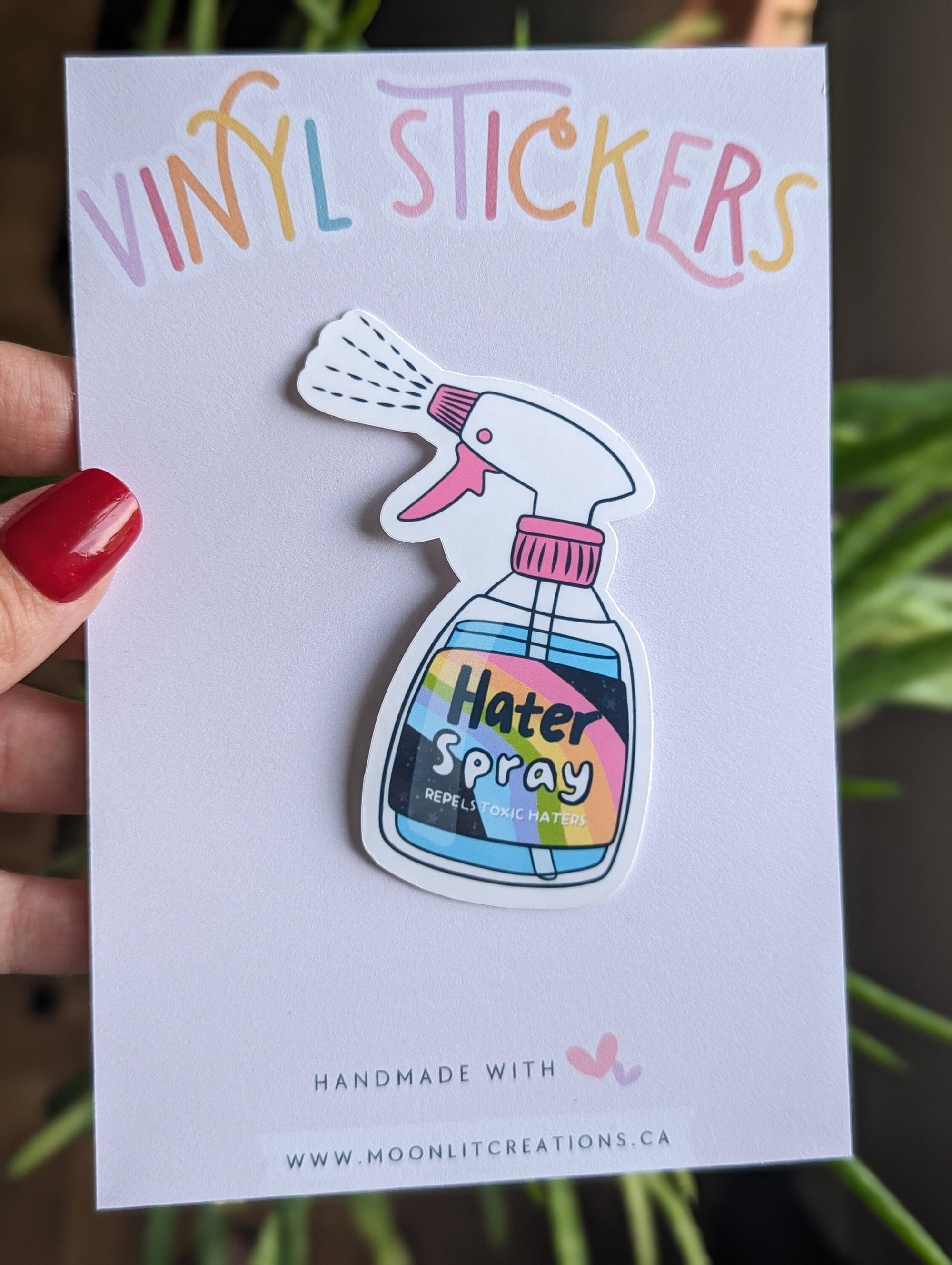 Hater repellent spray, snarky sticker for water bottle, motivational gifts for best friend, colourful stickers for kindle, self care sticker