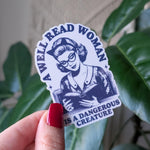 A well read woman is a dangerous creature sticker, retro bookish stickers for kindle, book gift for book lovers, smut reader gifts for her