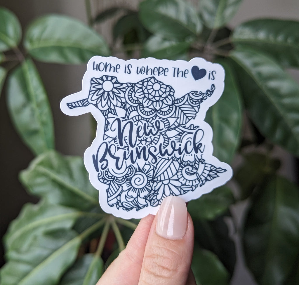 New Brunswick Canada, Canadian province sticker, home is where the heart is map, Canada sticker for water bottle, Moncton NB, small gift for