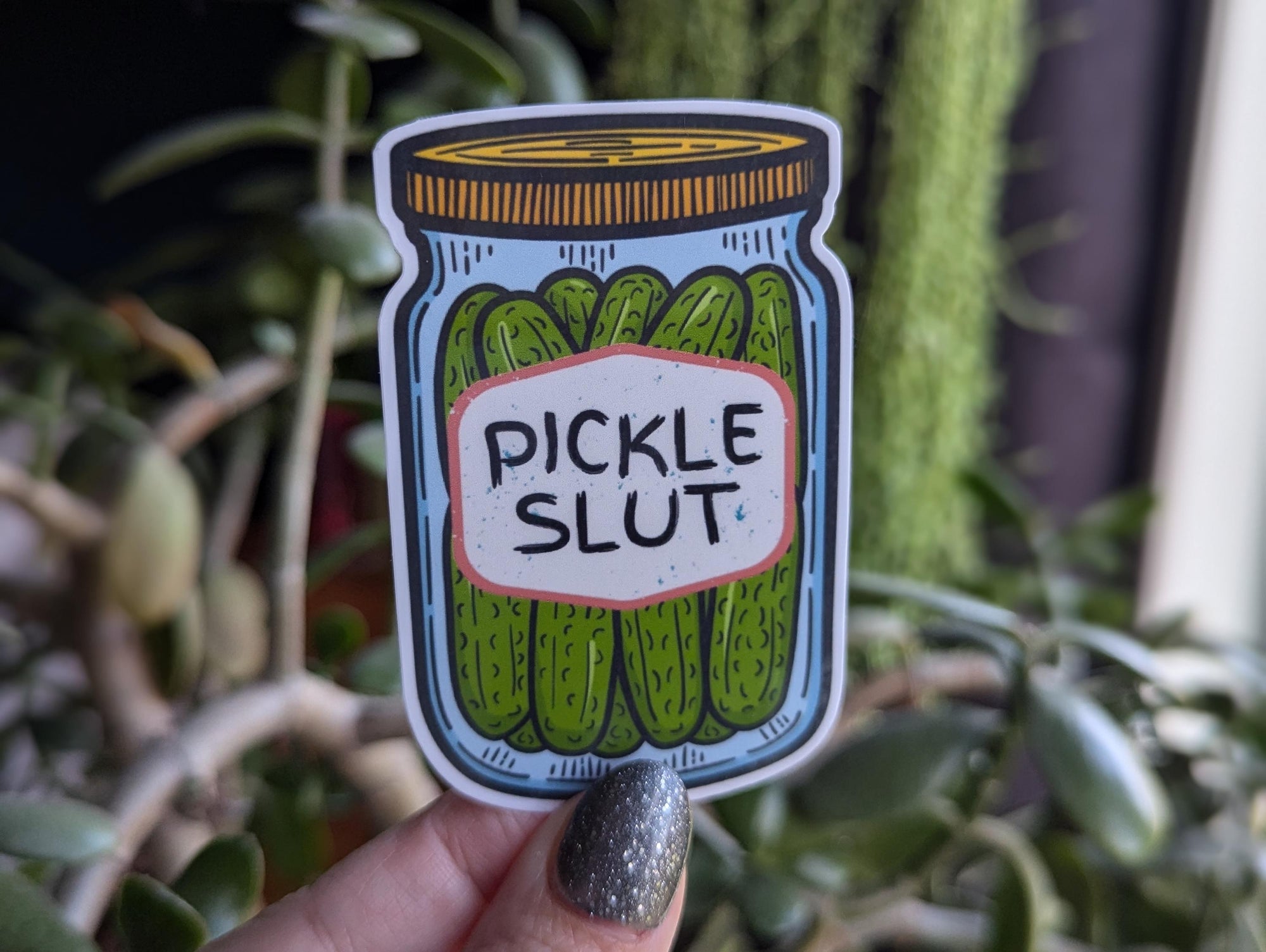 Funny pickle slut sticker, jar of pickles decal for laptops, food lover gift for pickle lovers, unique vinyl sticker