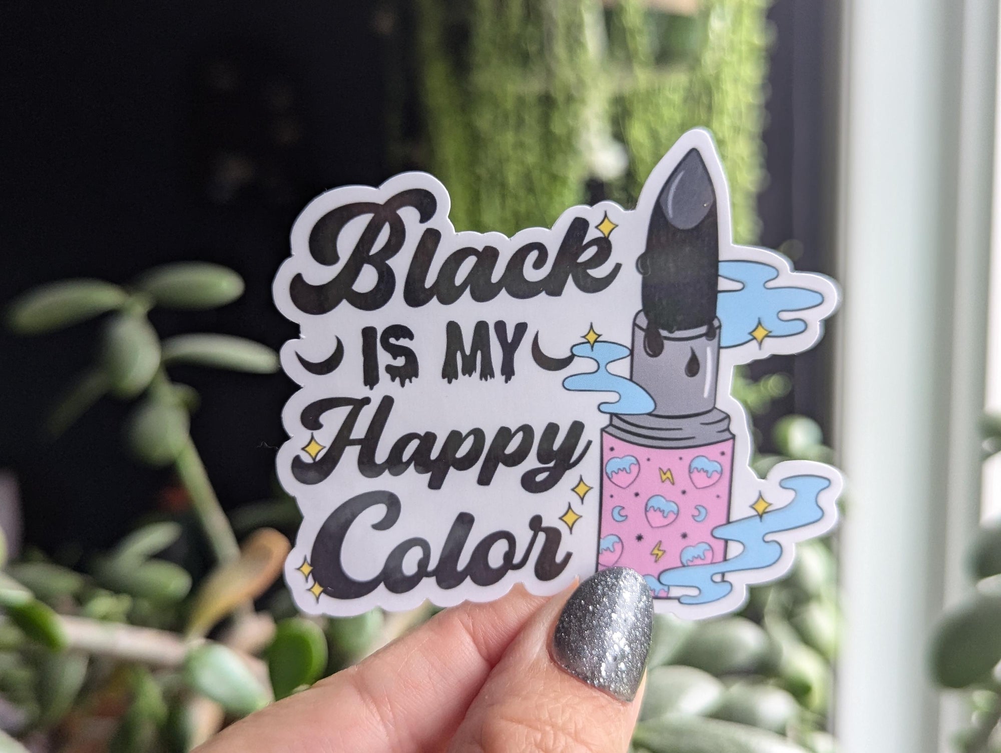 Black is my happy color sticker, goth lipstick, emo stickers for water bottle, witchy gifts for women, funny stickers for laptop, small gift