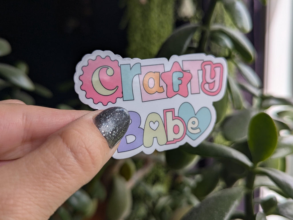 Crafty babe, cute sticker for laptop, small gift for crafter, retro stickers for small business, aesthetic stickers for water bottle, trendy