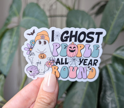 I ghost people all year round, funny Halloween stickers for kindle, fall gifts for women, pumpkin stickers for water bottle, ghost stickers