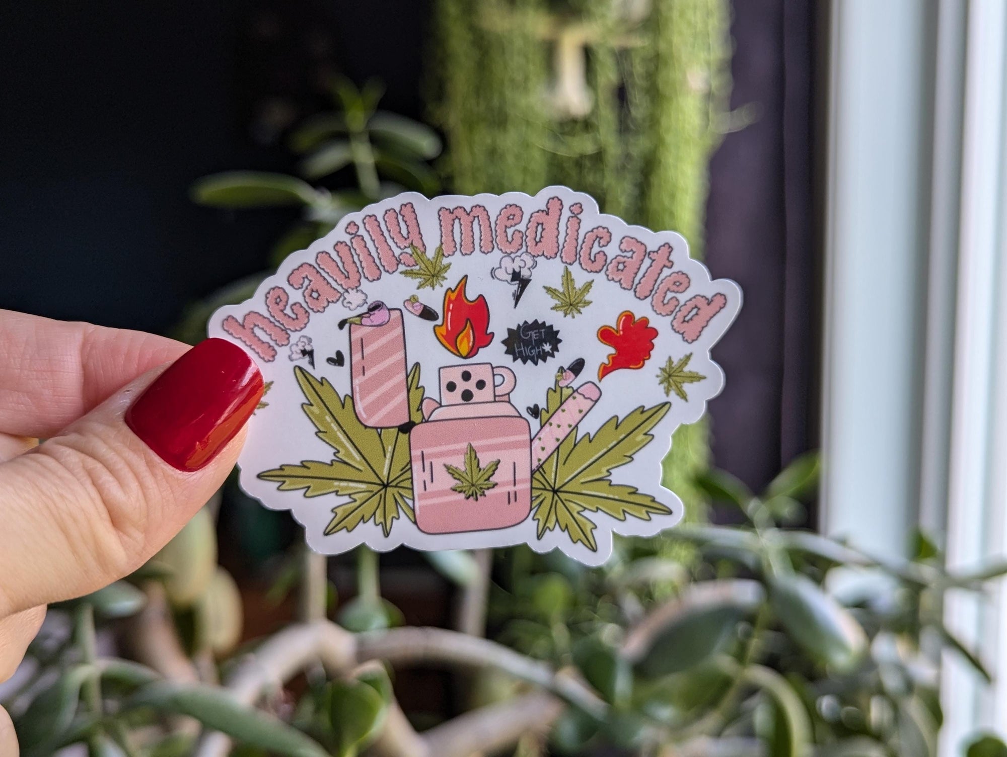 Heavily medicated, weed stickers for laptop, cannabis accessories, smoker gifts, stoner mom, stoner gifts for women, marijuana stickers
