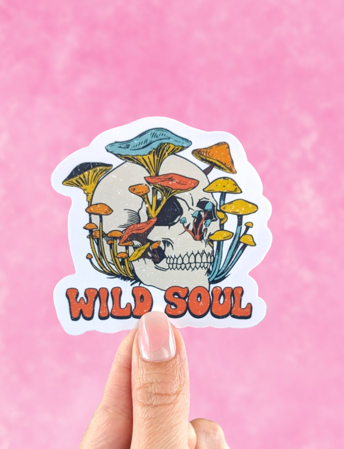 Hippie stickers for tumblers, mushroom lover gift for women, trippy stickers for phone case, skull stickers for laptop, nature lover gift