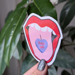 Fuck off conversation heart sticker for laptop, red lips sticker for phone case, snarky sticker, sassy gift for bestie, mouth sticker, funny