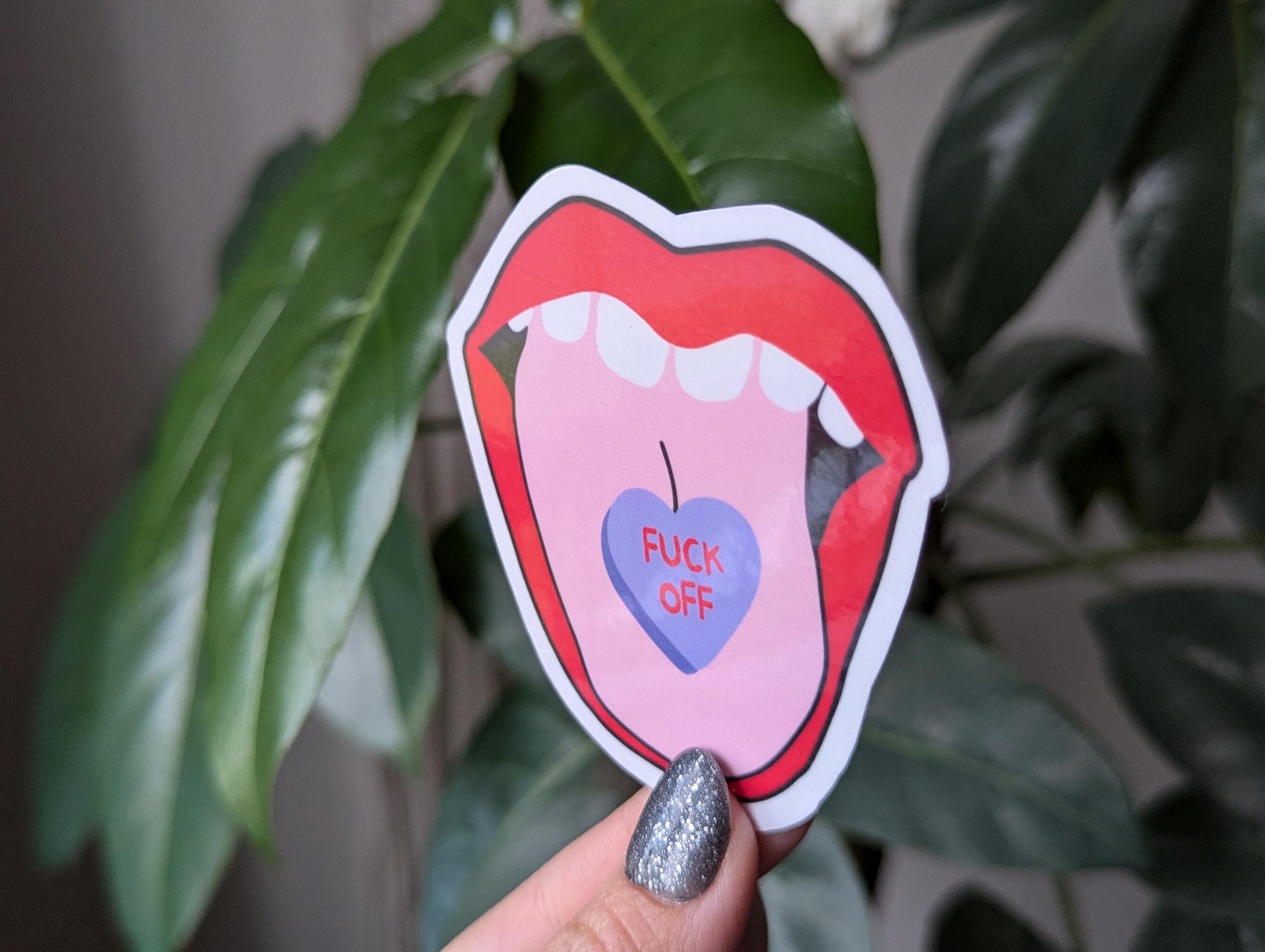 Fuck off conversation heart sticker for laptop, red lips sticker for phone case, snarky sticker, sassy gift for bestie, mouth sticker, funny