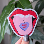 Fuck off conversation heart sticker for laptop, red lips sticker for phone case, snarky sticker, sassy gift for bestie, mouth sticker, funny