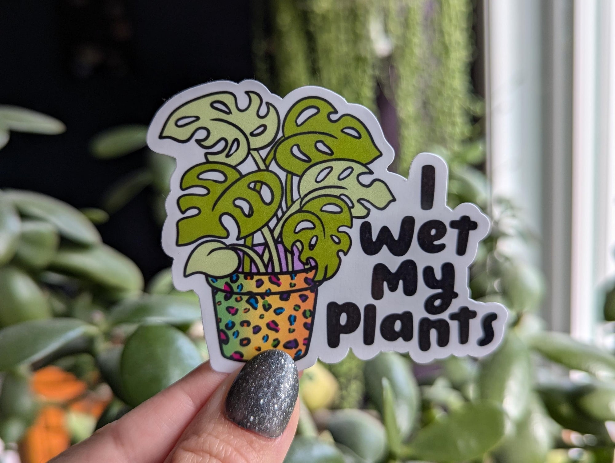 I wet my plants, funny plant sticker for phone case, gardner gifts for plant lovers, plant mom gifts for plant lady, monstera sticker