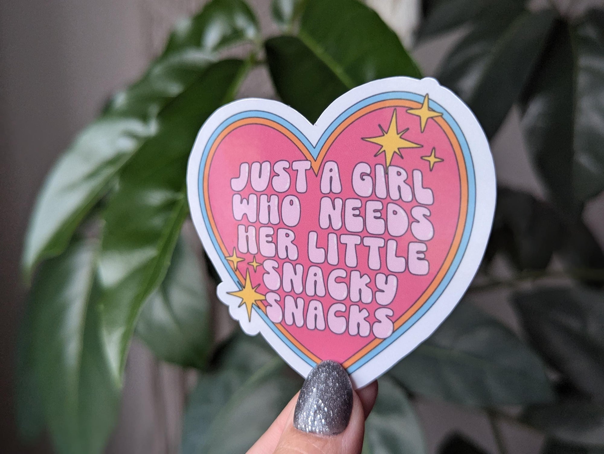 Just a girl who needs her little snacky snacks sticker, foodie gift, funny gift for friend, heart sticker aesthetic, cute sticker for girls