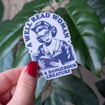 A well read woman is a dangerous creature sticker, retro bookish stickers for kindle, book gift for book lovers, smut reader gifts for her