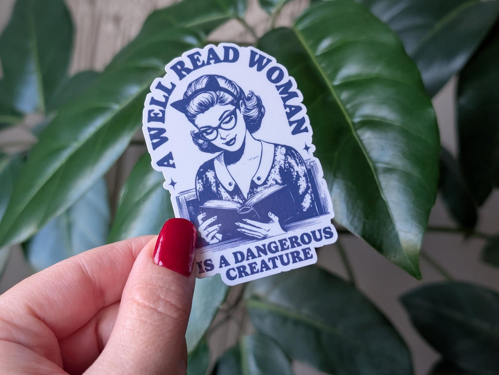 A well read woman is a dangerous creature sticker, retro bookish stickers for kindle, book gift for book lovers, smut reader gifts for her