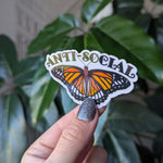 Anti social butterfly sticker, introvert stickers for journal, homebody stickers for kindle, mental health stickers for hydroflask funny