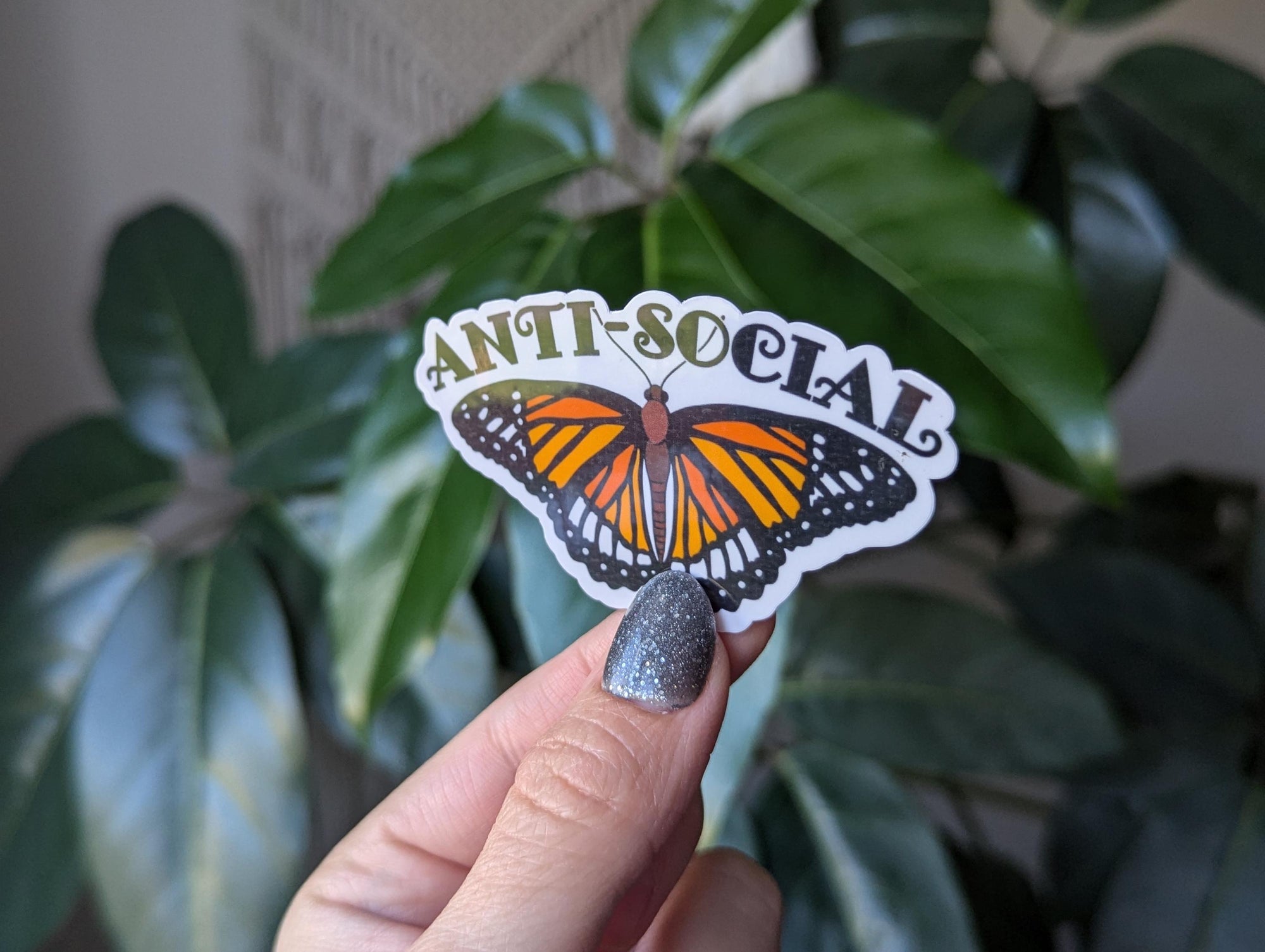 Anti social butterfly sticker, introvert stickers for journal, homebody stickers for kindle, mental health stickers for hydroflask funny