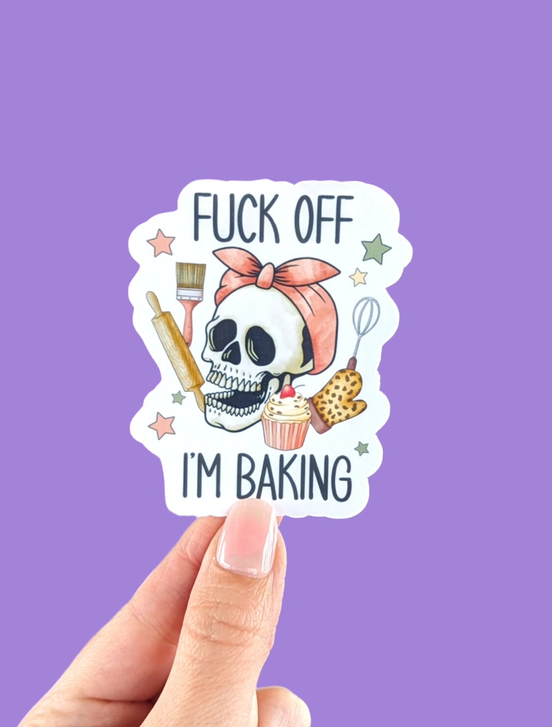 Fuck off I'm baking, sarcasm stickers for kitchenaid mixer, funny stickers adult, baking lover gift, rude stickers for laptop, skeleton art