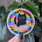 Can't go I'm an inside cat, funny introvert stickers for water bottle, anti social sticker for laptop, mental health sticker, cat lover gift