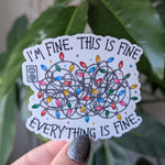 I'm fine this is fine everything is fine, funny stickers for Christmas, Christmas lights stickers, mental health stickers for journal