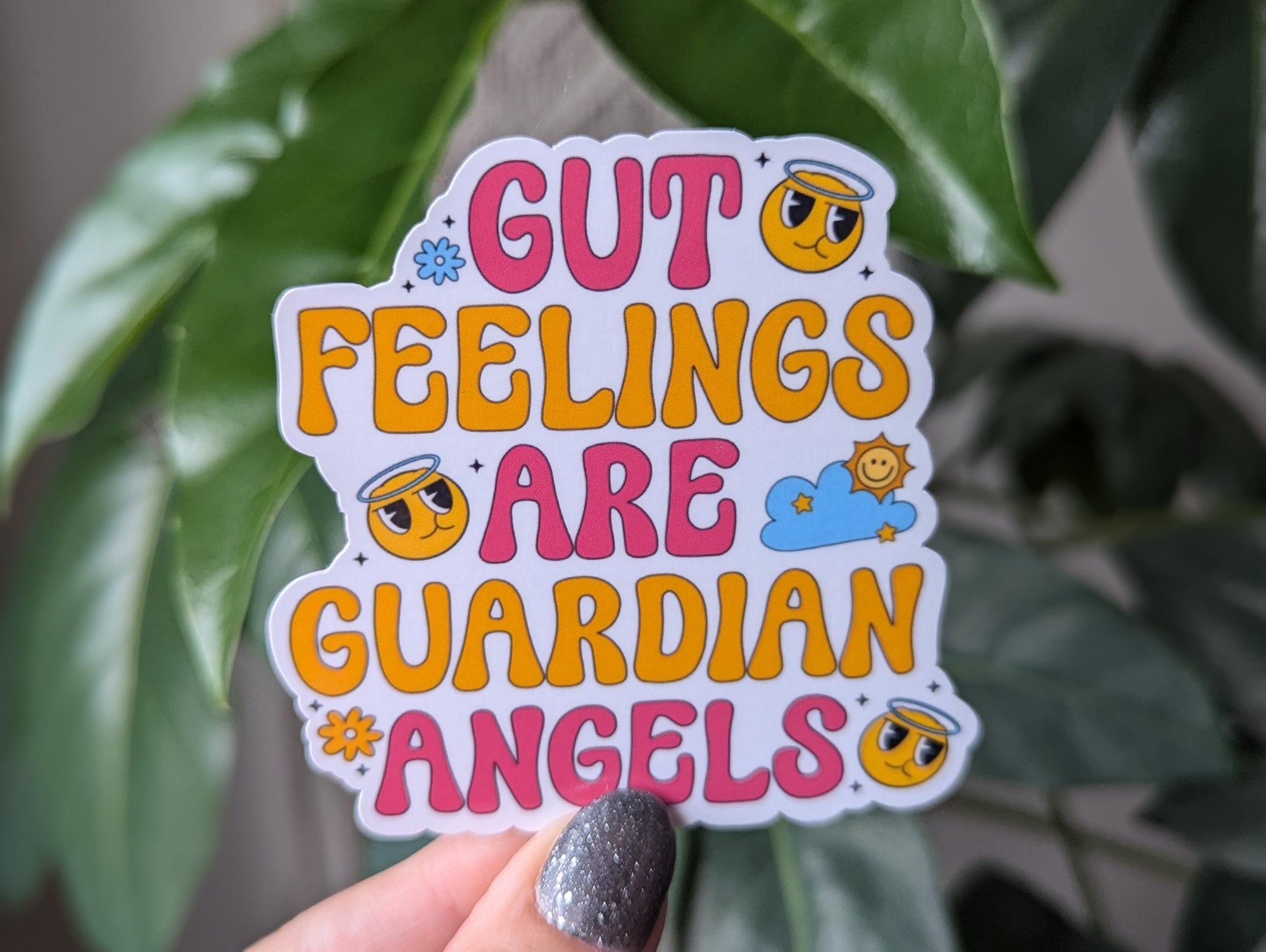 Gut feelings are guardian angels sticker, retro stickers for water bottle, aesthetic stickers for kindle, positive affirmation stickers for